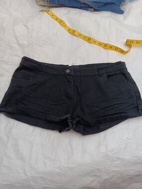 Ambiance - brand women's black denim jean shorts - low rise casual cut